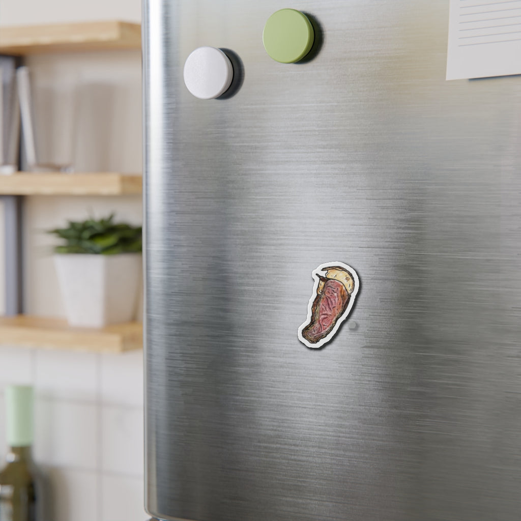 A fridge magnet featuring a slice of traditional South African Biltong