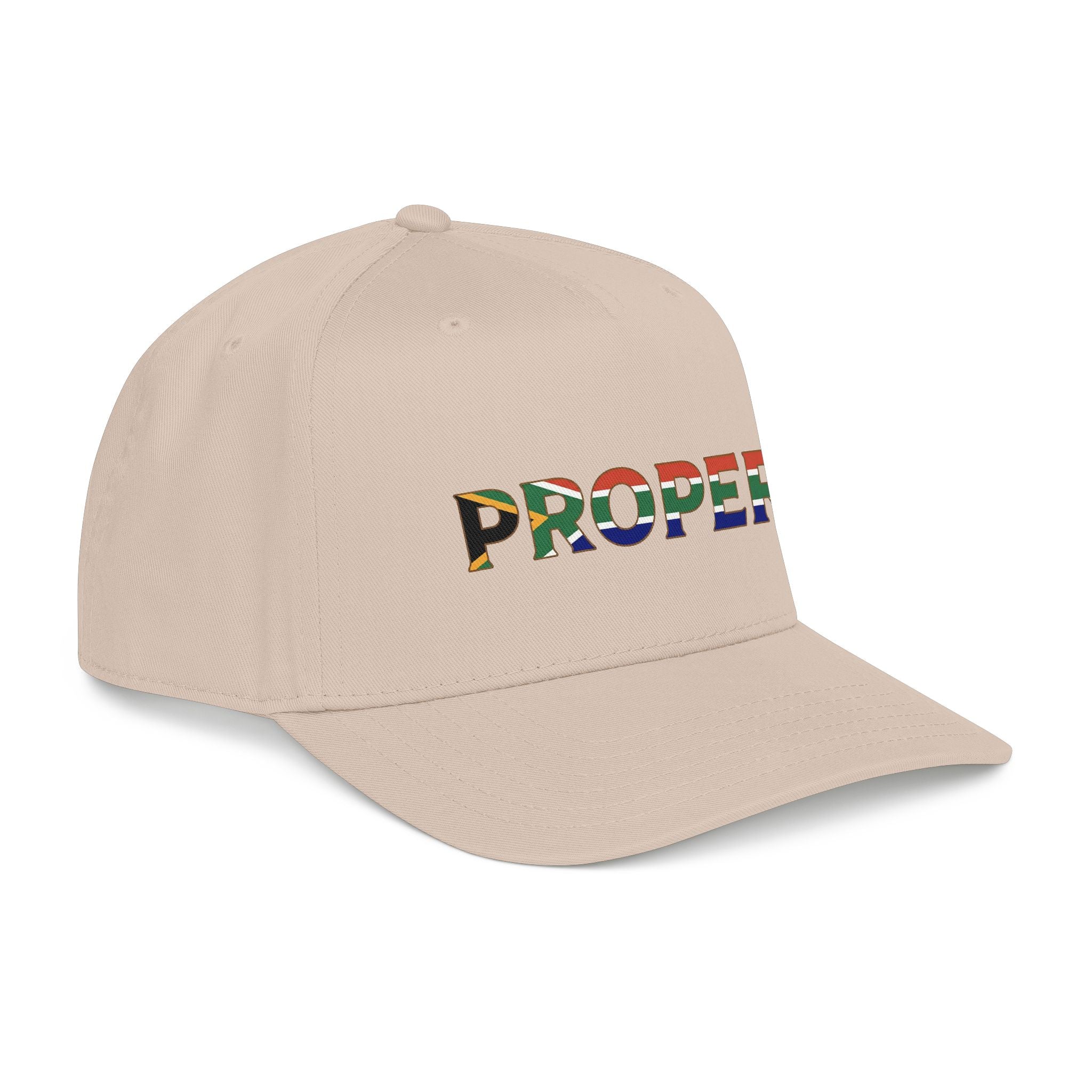 Beige cap with colorful 'Proper' South African Flag branding