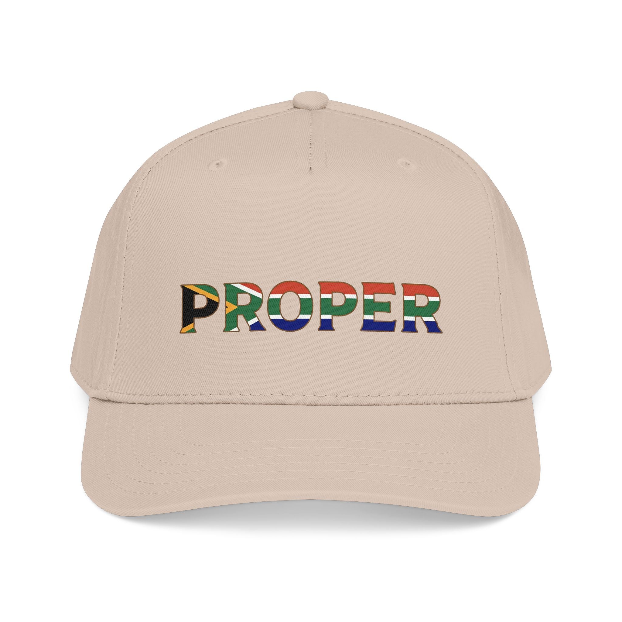 Beige cap with colorful 'Proper' South African Flag branding