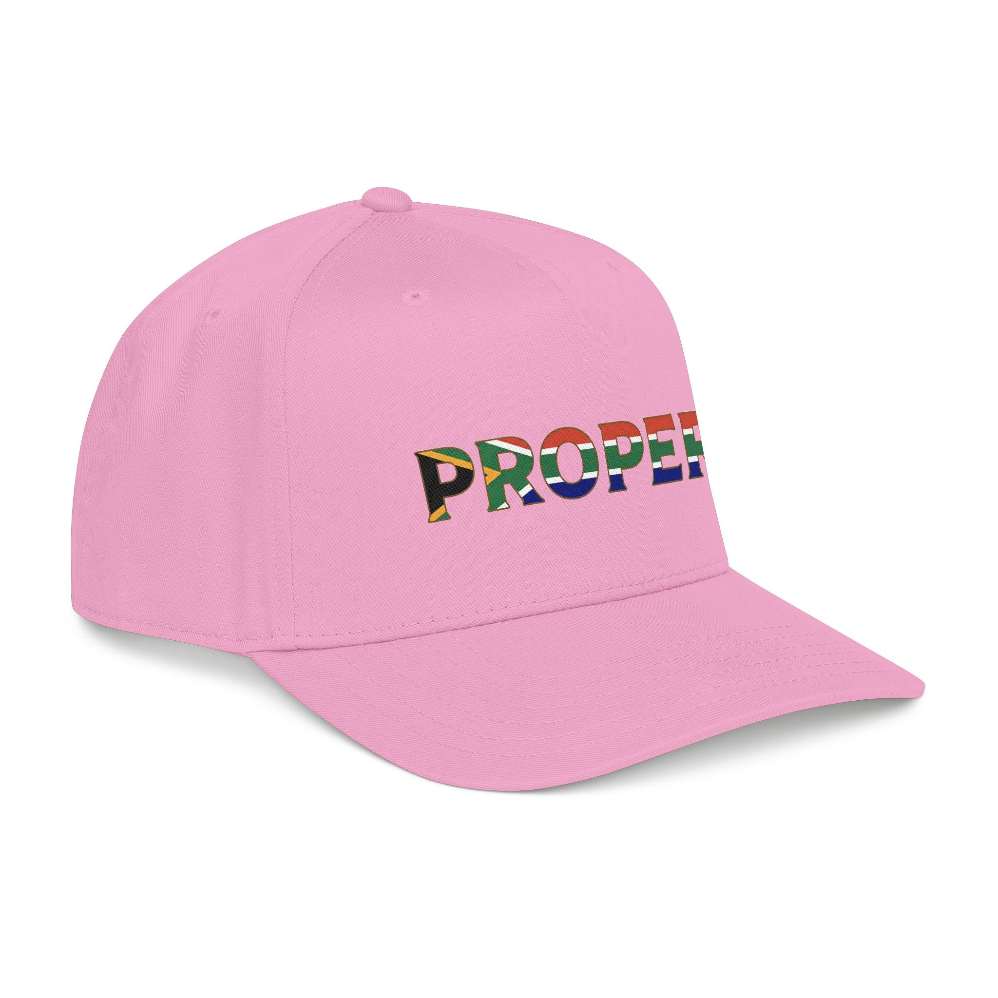 Pink cap with colorful 'Proper' South African Flag branding