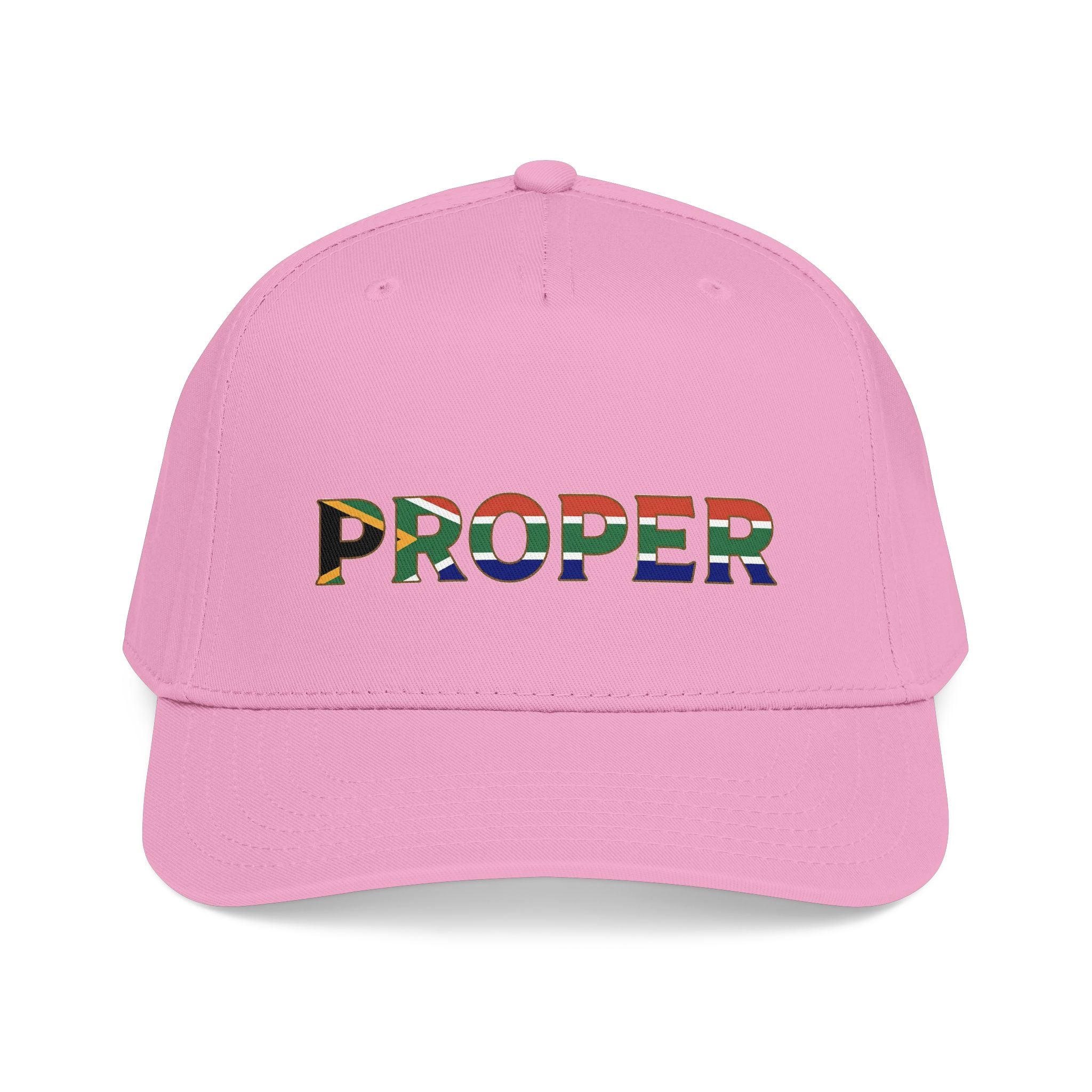 Pink cap with colorful 'Proper' South African Flag branding